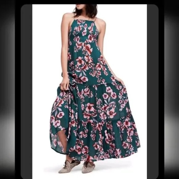 Free People Floral Garden Party Maxi dress green pink S - Picture 7 of 7